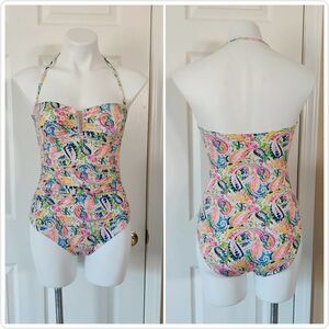 Lauren Ralph Lauren paisley bandeau swimsuit sz 4